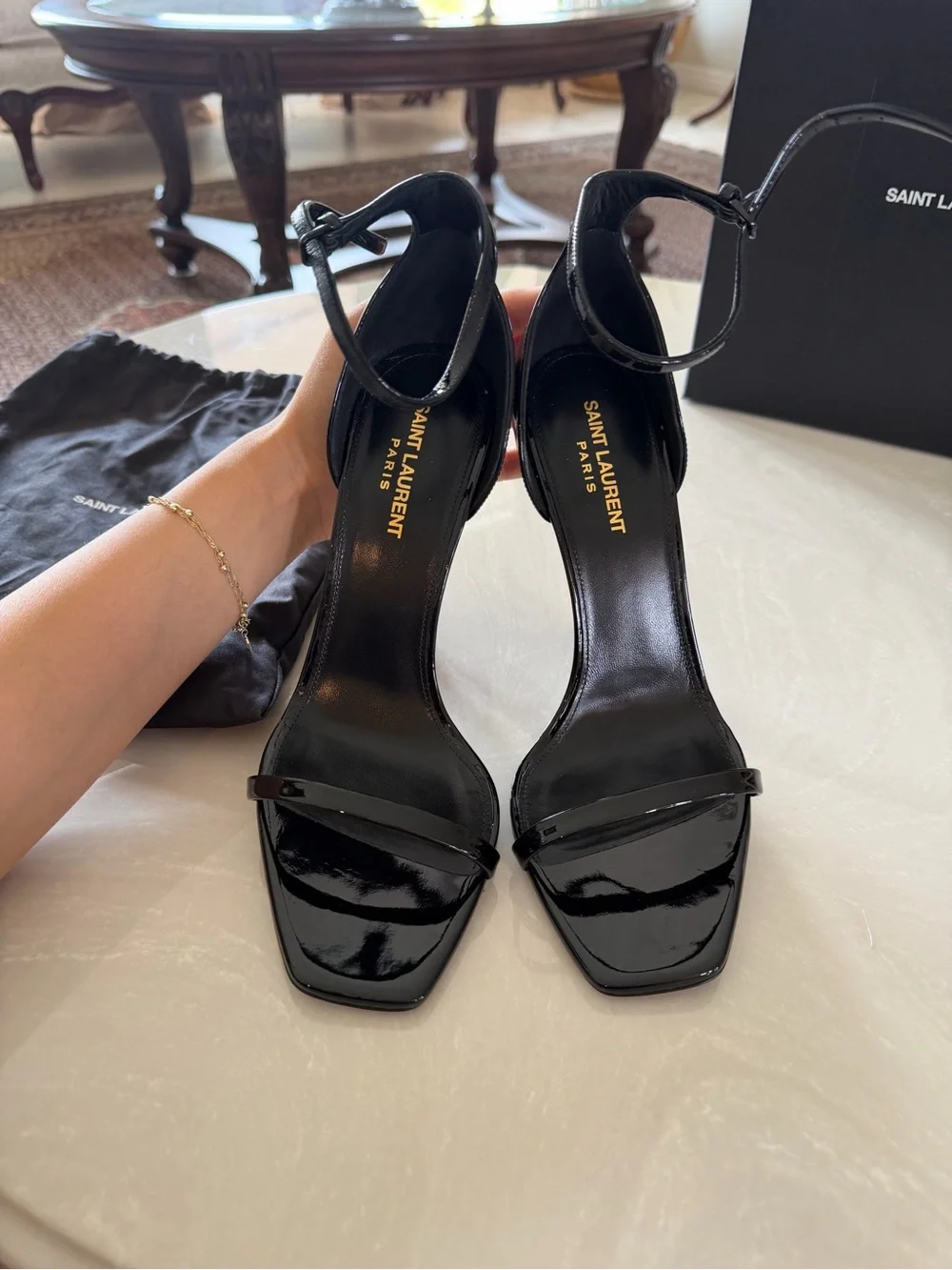 Saint Laurent Black Patent Opyum Logo Stiletto heels - Picture 3 of 10